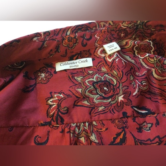 ❣️HP!❣️Coldwater Creek | Red Floral 100% Cotton Button Down Shirt - Picture 5 of 9